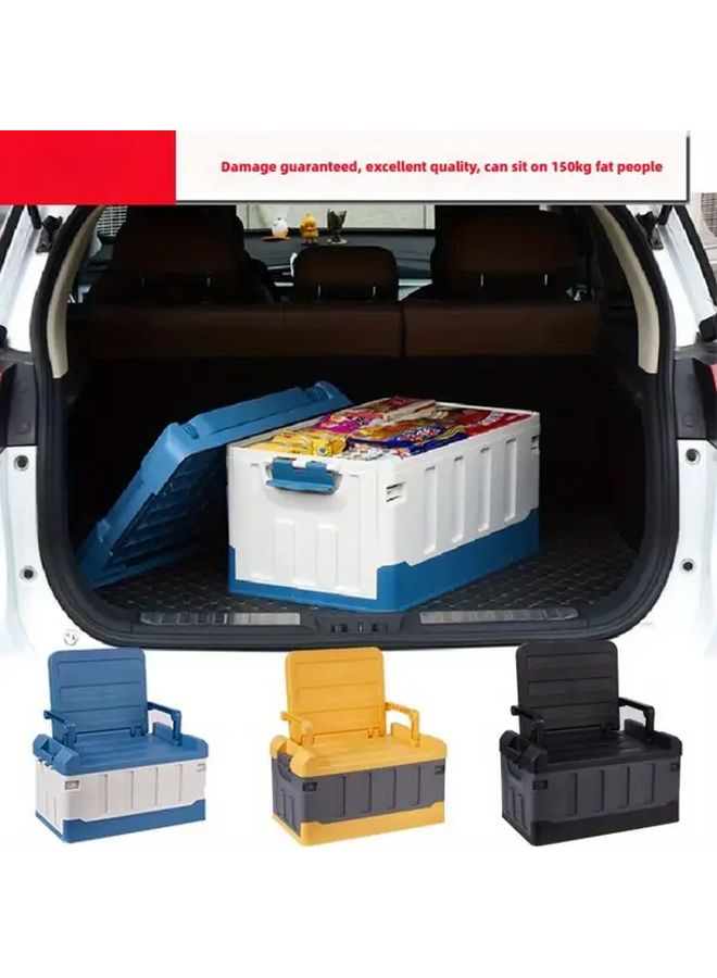 Stool Blue and White Car Seat Storage Box Folding Trunk Organizer for Camping - Image 1